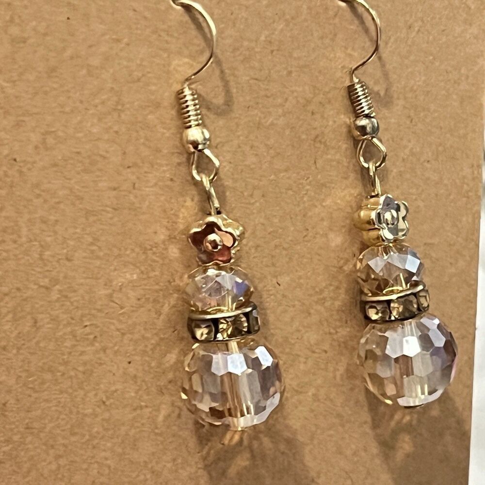 Elegant‎ Floral Crystal Geometric Cut Dangle Ball Beaded Hook Earrings